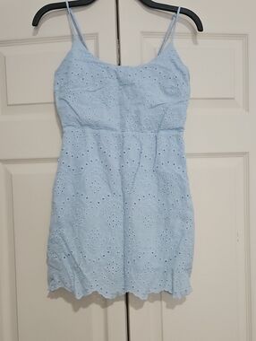 Lulu's Light Blue Eyelet Mini Dress with Spaghetti Straps